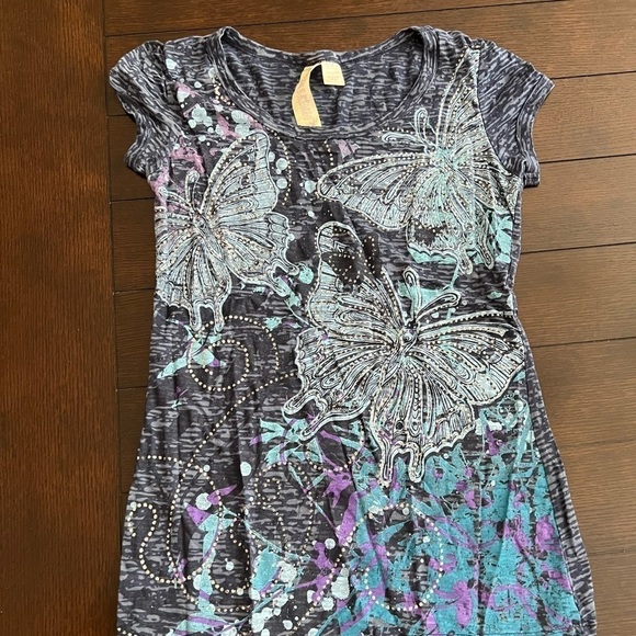 Fresh Brewed Size Large Embellished Butterfly Short Sleeve Tee Boho - Picture 6 of 6